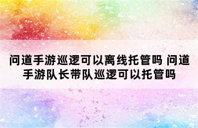 问道手游巡逻可以离线托管吗 问道手游队长带队巡逻可以托管吗